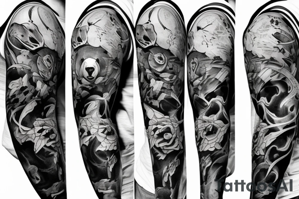 furious bear full sleeve tattoo idea