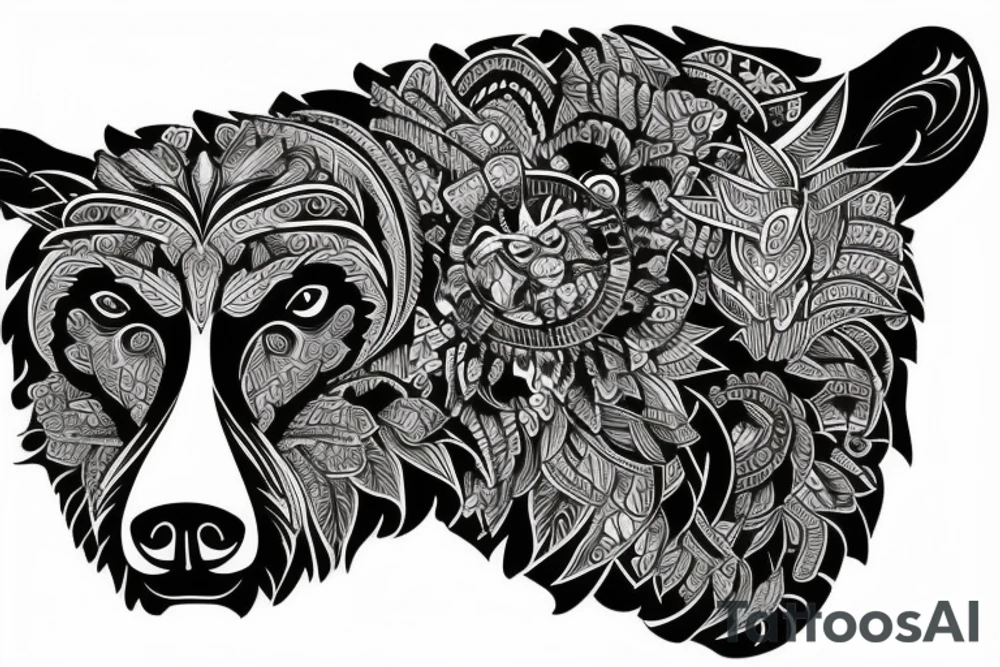 furious bear full sleeve tattoo idea