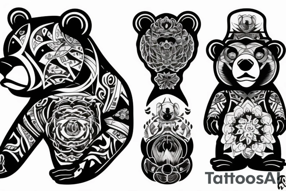 furious bear full sleeve tattoo idea