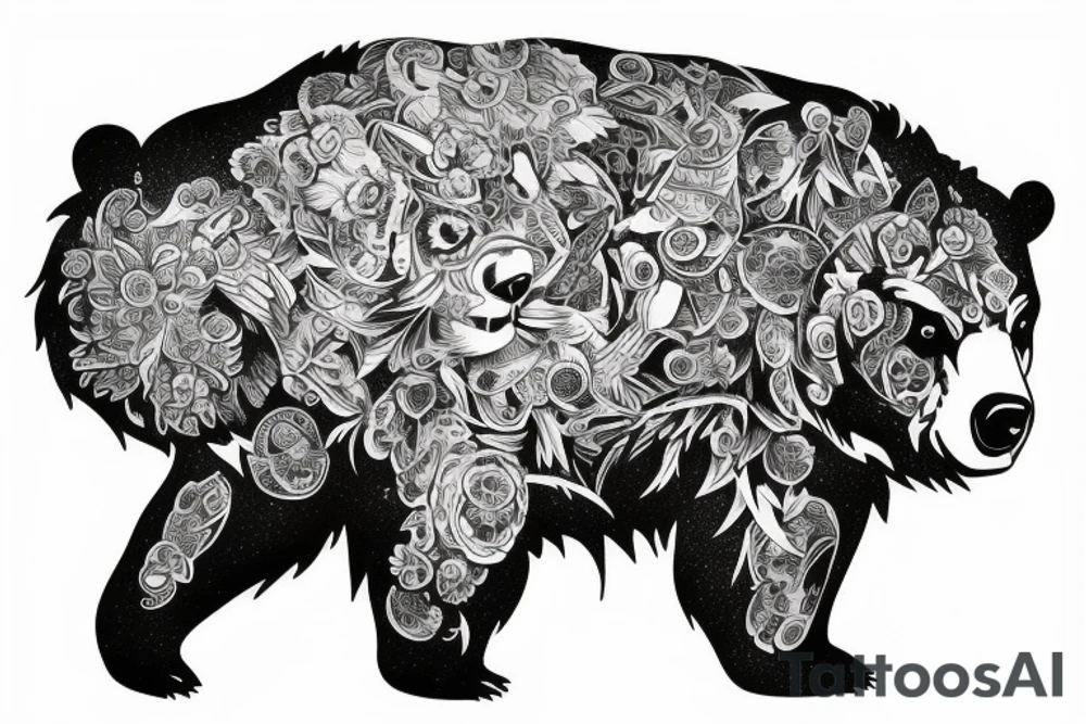 furious bear full sleeve tattoo idea