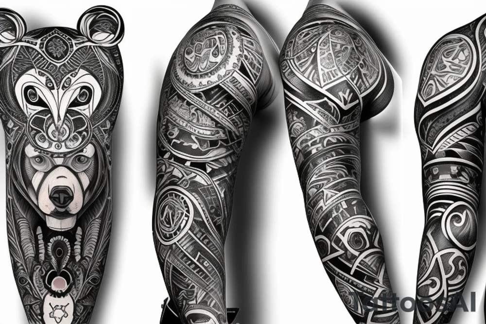 furious bear full sleeve tattoo idea