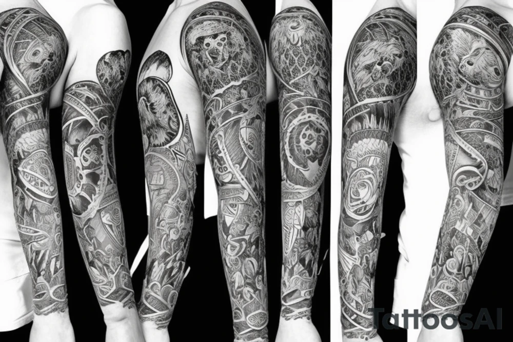 furious bear full sleeve tattoo idea