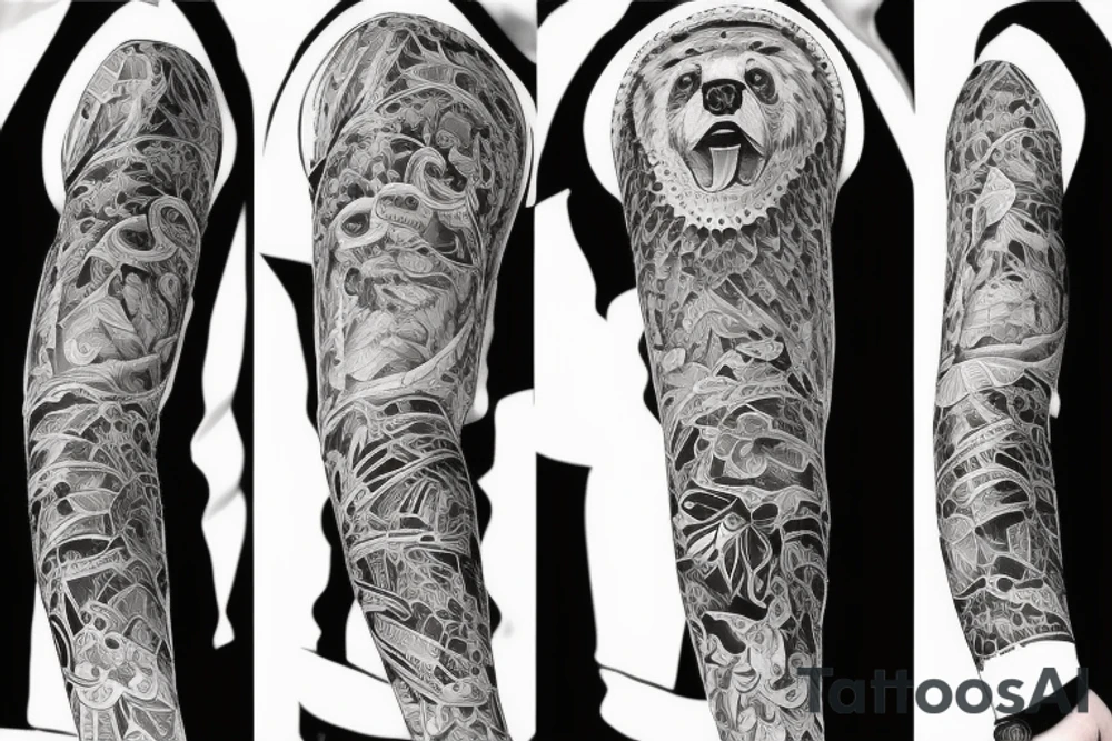 furious bear full sleeve tattoo idea