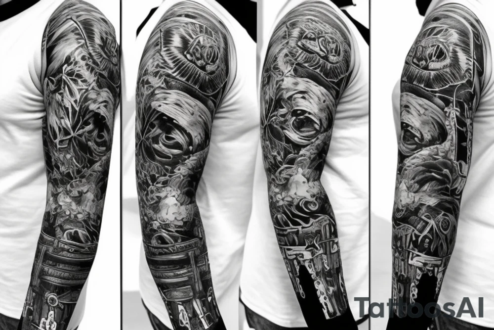 furious bear full sleeve tattoo idea