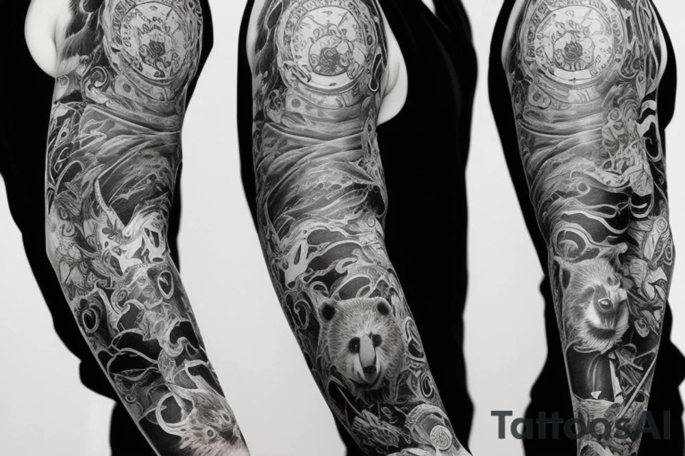 furious bear full sleeve tattoo idea