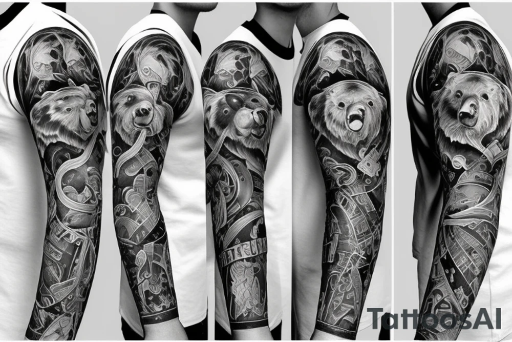 furious bear full sleeve tattoo idea