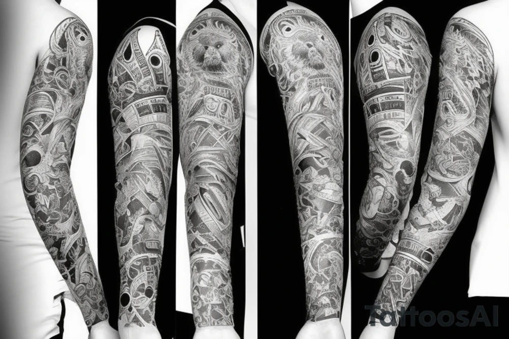 furious bear full sleeve tattoo idea