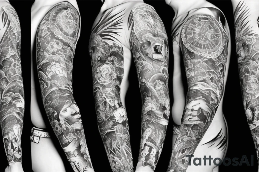 furious bear full sleeve tattoo idea