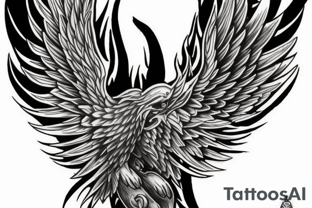 Need a phoenix tattoo design for my back extending from my shoulder blade to lower back with wings spreading outwards tattoo idea