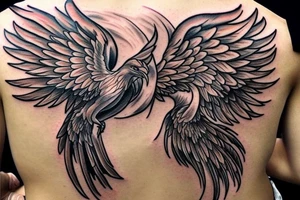 Need a phoenix tattoo design for my back extending from my shoulder blade to lower back with wings spreading outwards tattoo idea