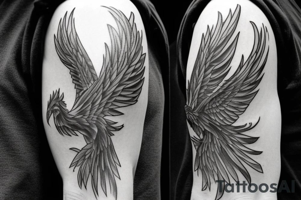 Need a phoenix tattoo design with a masculine look for trapezoid muscle tattoo idea