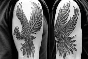 Need a phoenix tattoo design with a masculine look for trapezoid muscle tattoo idea