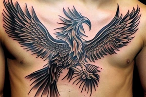 Need a phoenix tattoo design with a masculine look for trapezoid muscle tattoo idea