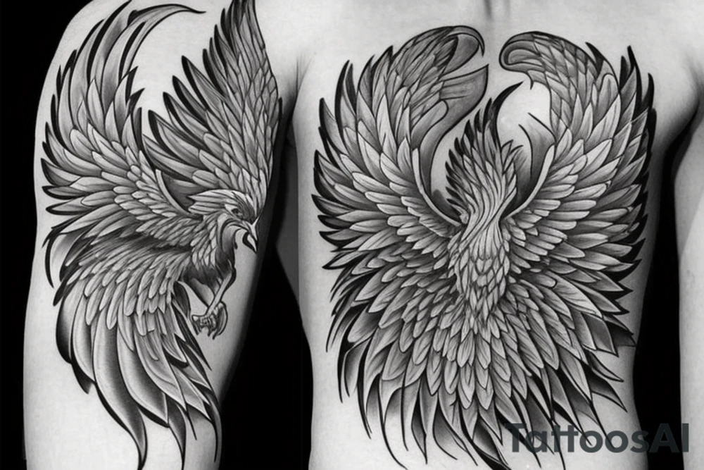 Need a phoenix tattoo design with a masculine look for trapezoid muscle tattoo idea