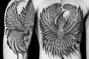 Need a phoenix tattoo design with a masculine look for trapezoid muscle tattoo idea