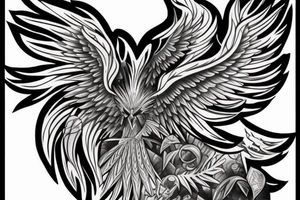 Need a phoenix tattoo design with a masculine look for trapezoid muscle with head near to my neck with wings spread over to my shoulder and tail to the lower back tattoo idea