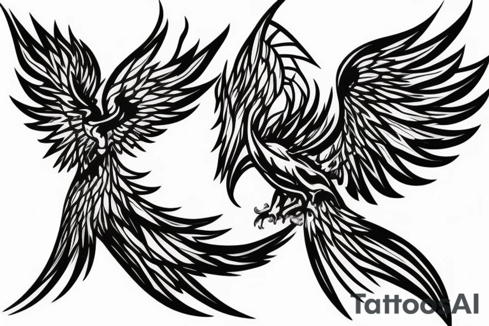 Need a phoenix tattoo design with a masculine look for trapezoid muscle with head near to my neck with wings spread over to my shoulder and tail to the lower back tattoo idea