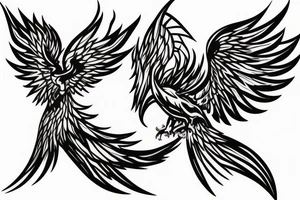 Need a phoenix tattoo design with a masculine look for trapezoid muscle with head near to my neck with wings spread over to my shoulder and tail to the lower back tattoo idea