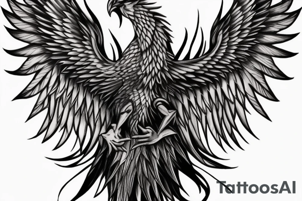 Need a phoenix tattoo design with a masculine look for trapezoid muscle with head near to my neck with wings spread over to my shoulder and tail to the lower back tattoo idea