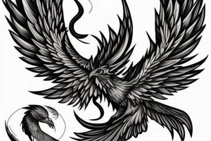 Need a phoenix tattoo design with a masculine look for trapezoid muscle with head near to my neck with wings spread over to my shoulder and tail to the lower back tattoo idea