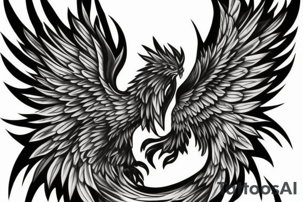 Need a phoenix tattoo design with a masculine look for trapezoid muscle with head near to my neck with wings spread over to my shoulder and tail to the lower back tattoo idea