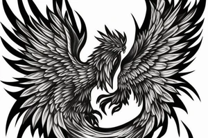 Need a phoenix tattoo design with a masculine look for trapezoid muscle with head near to my neck with wings spread over to my shoulder and tail to the lower back tattoo idea