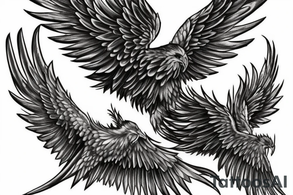 Need a phoenix tattoo design with a masculine look for trapezoid muscle with head near to my neck with wings spread over to my shoulder and tail to the lower back tattoo idea