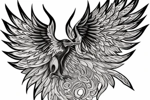 Need a phoenix tattoo design with a masculine look for trapezoid muscle with head near to my neck with wings spread over to my shoulder and tail to the lower back which is almost like a plus sign tattoo idea