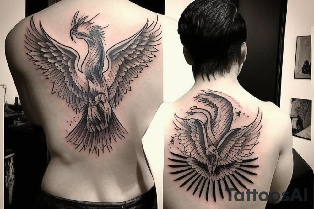 Suggest me some meaningful tattoos wish shows that I will rise from any adverse situation with a phoenix in a muscular looks with a V shape to the back tattoo idea