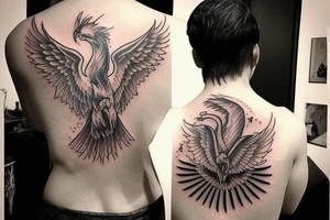 Suggest me some meaningful tattoos wish shows that I will rise from any adverse situation with a phoenix in a muscular looks with a V shape to the back tattoo idea