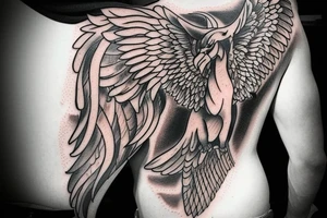 Suggest me some meaningful tattoos wish shows that I will rise from any adverse situation with a phoenix in a muscular looks with a V shape to the back with a symmetrical look tattoo idea