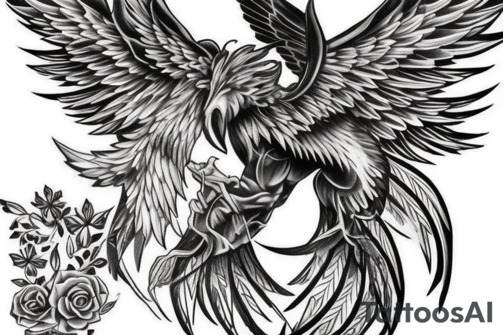 Suggest me some meaningful tattoos wish shows that I will rise from any adverse situation with a phoenix in a muscular looks with a V shape to the back with a symmetrical look with head at the top two wings spreading symmetrically to the both sides of spine tattoo idea