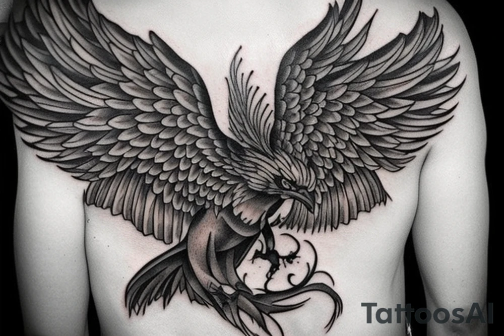 Suggest me some meaningful tattoos wish shows that I will rise from any adverse situation with a phoenix in a muscular looks with a V shape to the back with a symmetrical look with head at the top two wings spreading symmetrically to the both sides of spine tattoo idea