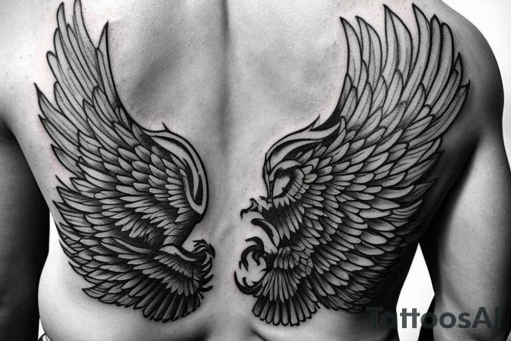 Suggest me some meaningful tattoos wish shows that I will rise from any adverse situation with a phoenix in a muscular looks with a V shape to the back with a symmetrical look with head at the top two wings spreading symmetrically to the both sides of spine tattoo idea