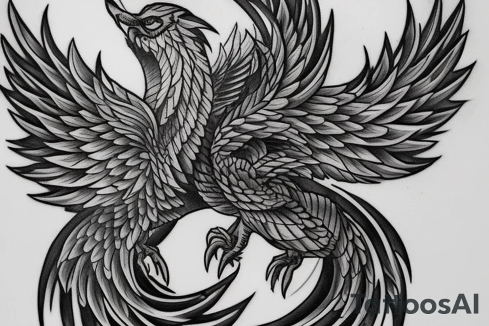 Suggest me some meaningful tattoos wish shows that I will rise from any adverse situation with a phoenix in a muscular looks with a V shape to the back with a symmetrical look with head at the top two wings spreading symmetrically to the both sides of spine in a simple design tattoo idea
