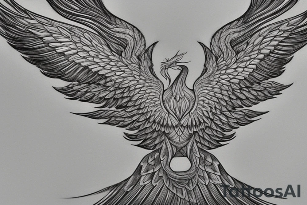 The Phoenix: Let the phoenix be the central element of the tattoo. The body of the phoenix can follow the 'V' shape, with its wings spread upward in a majestic flight. To make it realistic, add intricate details to the phoenix's feathers, body, and eyes. Use varying shades of black and grey to give it depth and a realistic, almost 3D effect.
The Symmetrical 'V' Shape: The 'V' shape can be subtly incorporated as the body and tail of the phoenix. The tail feathers of the phoenix can diverge from the bottom point of the 'V', spreading out symmetrically on either side tattoo idea