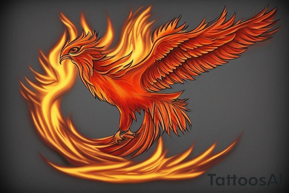The Phoenix: Let the phoenix be the central element of the tattoo. The body of the phoenix can follow the 'V' shape, with its wings spread upward in a majestic flight. To make it realistic, add intricate details to the phoenix's feathers, body, and eyes. Use varying shades of black and grey to give it depth and a realistic, almost 3D effect.


The Symmetrical 'V' Shape: The 'V' shape can be subtly incorporated as the body and tail of the phoenix. The tail feathers of the phoenix can diverge from the bottom point of the 'V', spreading out symmetrically on either side

Additional Elements: For added meaning or symbolism, consider including additional elements. These could be a small flame at the bottom point of the 'V', symbolizing the rebirth of the phoenix, or stars around the phoenix, representing hope and guidance. tattoo idea