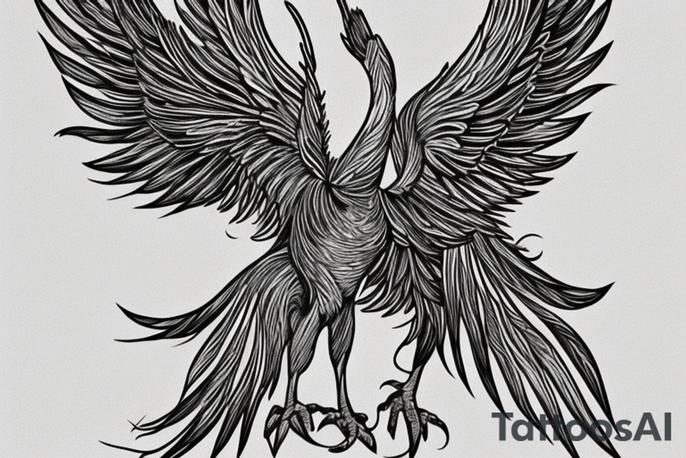 The Phoenix: Let the phoenix be the central element of the tattoo. The body of the phoenix can follow the 'V' shape, with its wings spread upward in a majestic flight. To make it realistic, add intricate details to the phoenix's feathers, body, and eyes. Use varying shades of black and grey to give it depth and a realistic, almost 3D effect.


The Symmetrical 'V' Shape: The 'V' shape can be subtly incorporated as the body and tail of the phoenix. The tail feathers of the phoenix can diverge from the bottom point of the 'V', spreading out symmetrically on either side

Additional Elements: For added meaning or symbolism, consider including additional elements. These could be a small flame at the bottom point of the 'V', symbolizing the rebirth of the phoenix, or stars around the phoenix, representing hope and guidance. tattoo idea