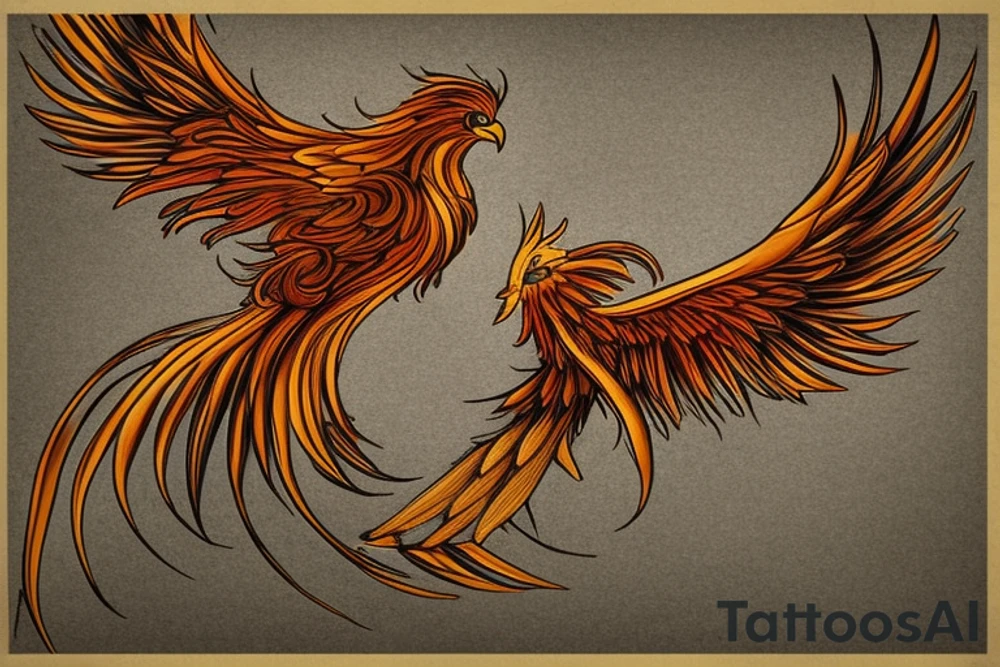 The Phoenix: Let the phoenix be the central element of the tattoo. The body of the phoenix can follow the 'V' shape, with its wings spread upward in a majestic flight. To make it realistic, add intricate details to the phoenix's feathers, body, and eyes. Use varying shades of black and grey to give it depth and a realistic, almost 3D effect.


The Symmetrical 'V' Shape: The 'V' shape can be subtly incorporated as the body and tail of the phoenix. The tail feathers of the phoenix can diverge from the bottom point of the 'V', spreading out symmetrically on either side

Additional Elements: For added meaning or symbolism, consider including additional elements. These could be a small flame at the bottom point of the 'V', symbolizing the rebirth of the phoenix, or stars around the phoenix, representing hope and guidance. tattoo idea