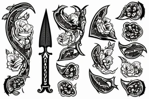 a dagger and a pomegranate cut in half tattoo idea