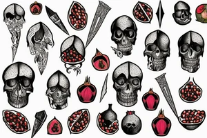a dagger and a pomegranate cut in half tattoo idea