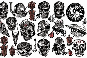 a dagger and a pomegranate cut in half tattoo idea