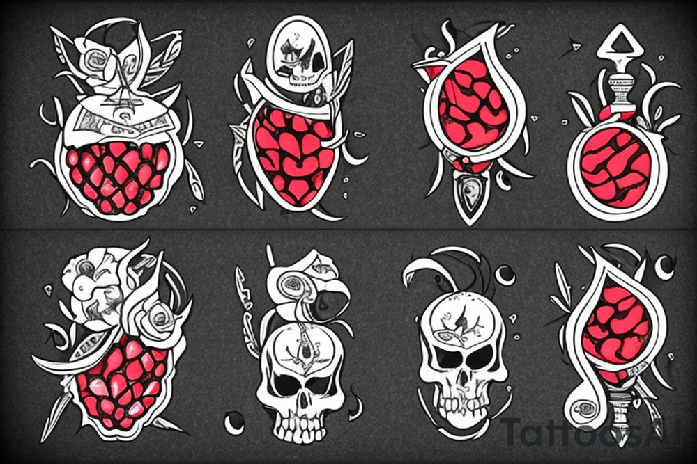 a dagger and a pomegranate cut in half tattoo idea