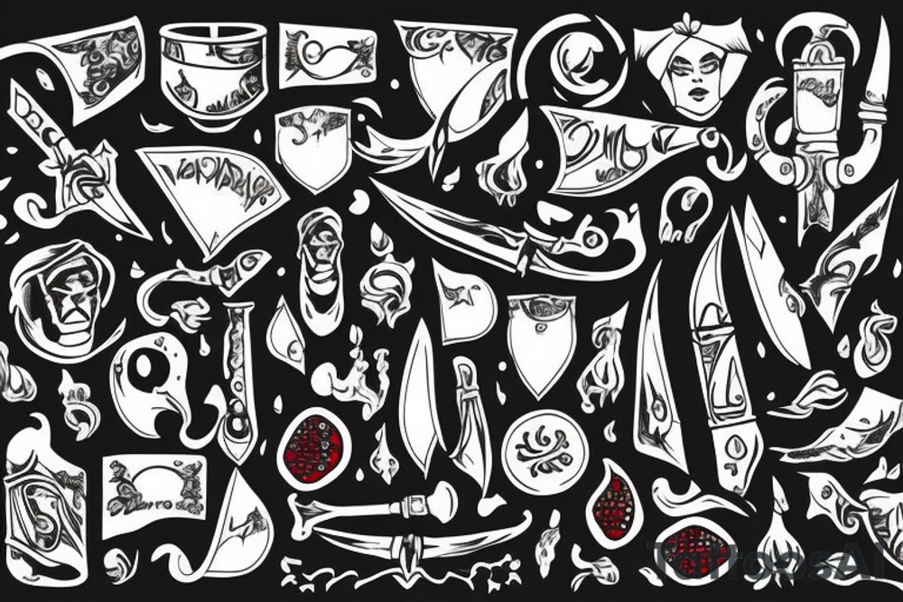 a dagger and a pomegranate tattoo idea