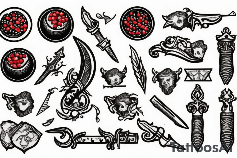 a dagger and a pomegranate tattoo idea
