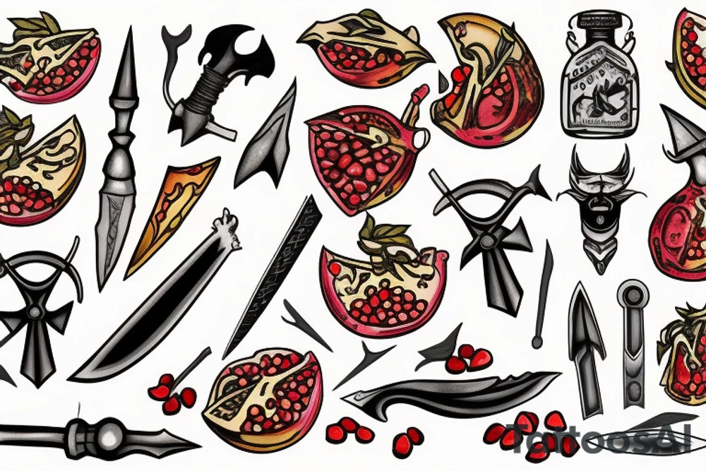 a dagger and a pomegranate tattoo idea