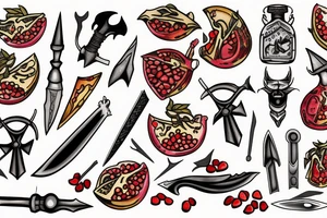a dagger and a pomegranate tattoo idea