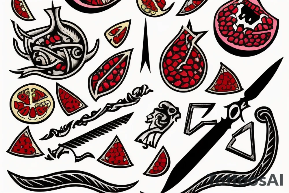 a dagger and a pomegranate tattoo idea