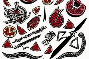 a dagger and a pomegranate tattoo idea
