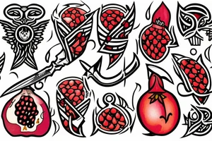 a dagger cutting open a pomegranate tattoo idea